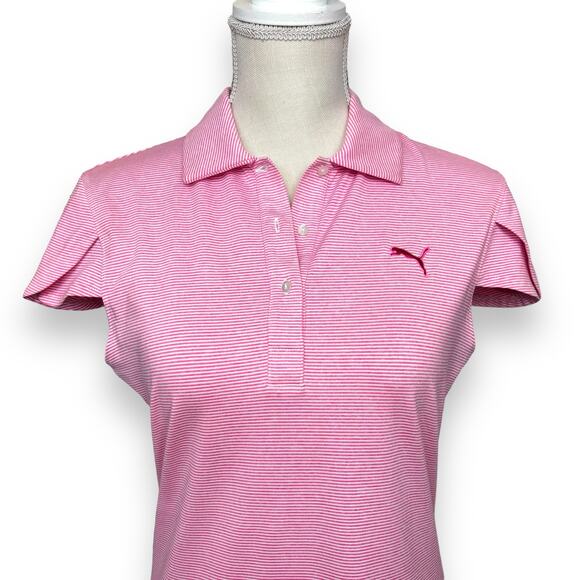 Puma Pink & White Striped Polo with Cap Sleeves Size S - Picture 1 of 9